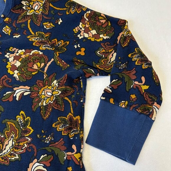 Coldwater Creek Waffle Knit Vintage Vibe Henley Top Blue Jewel Tone Florals 2X - Picture 6 of 11